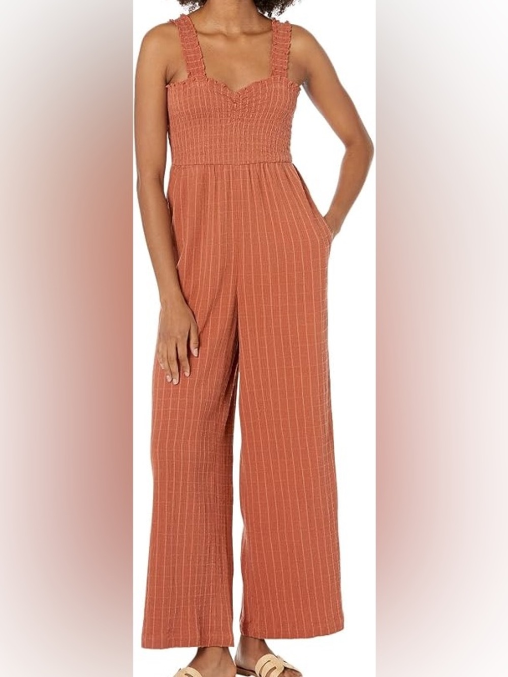 Roxy Baked Clay Adventure Bound Jumpsuit Smocked Front Size Small
